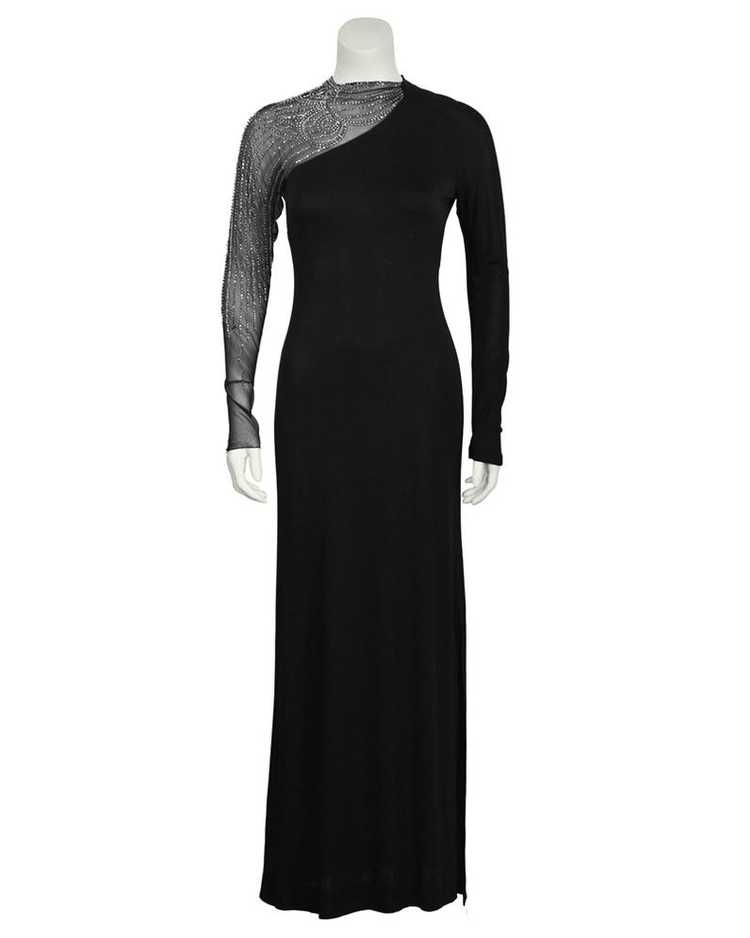 Mollie Parnis Black Gown with Illusion Beaded Sle… - image 2