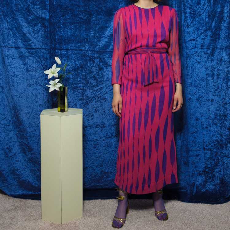 1980s Hanae Mori harlequin print column dress - image 2