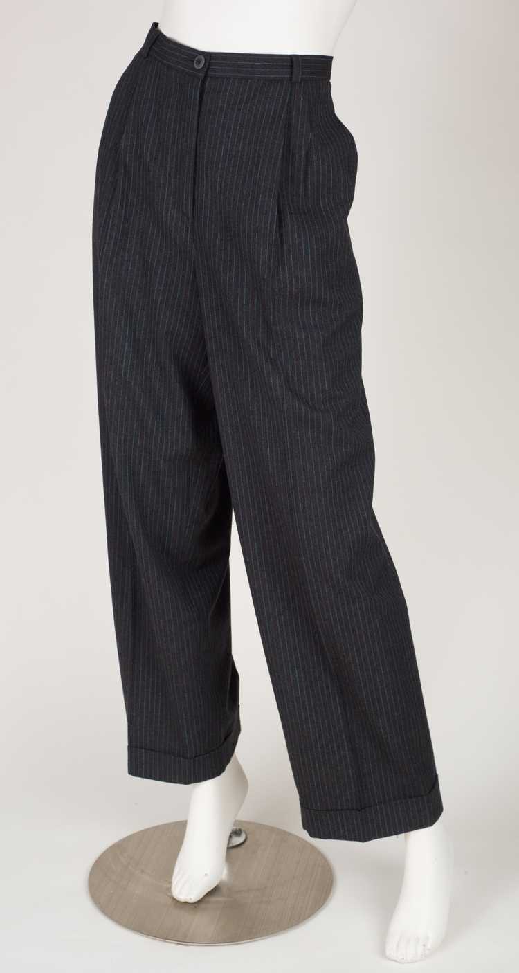 Louis Féraud 1980s Pinstripe Blue & Gray Wool Hig… - image 4