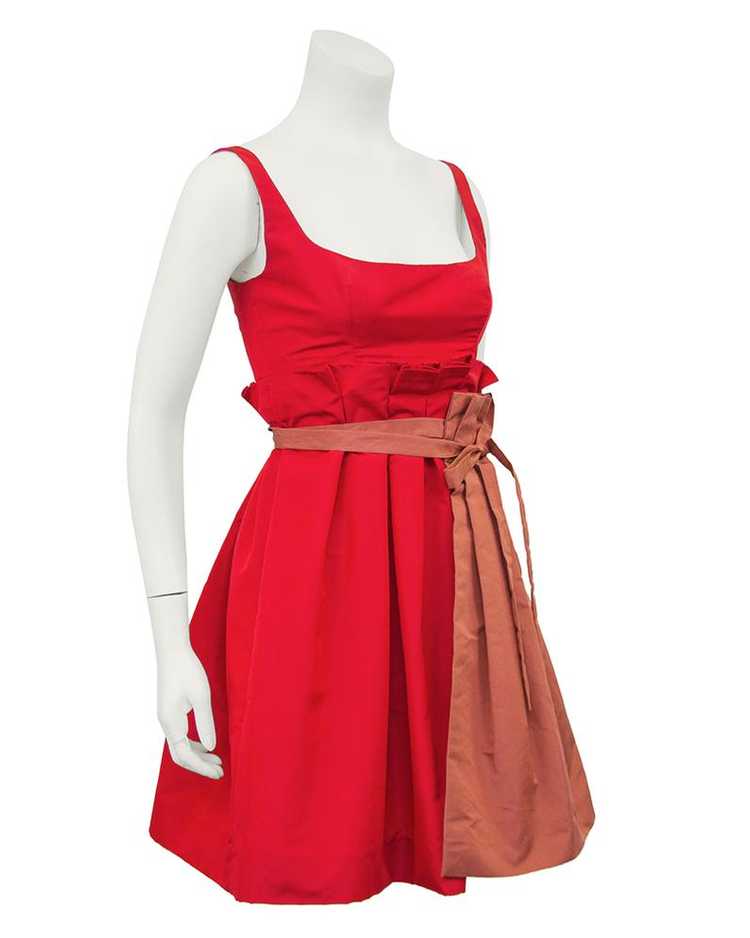 Prada Red Taffeta Cocktail Dress With Apron - image 1