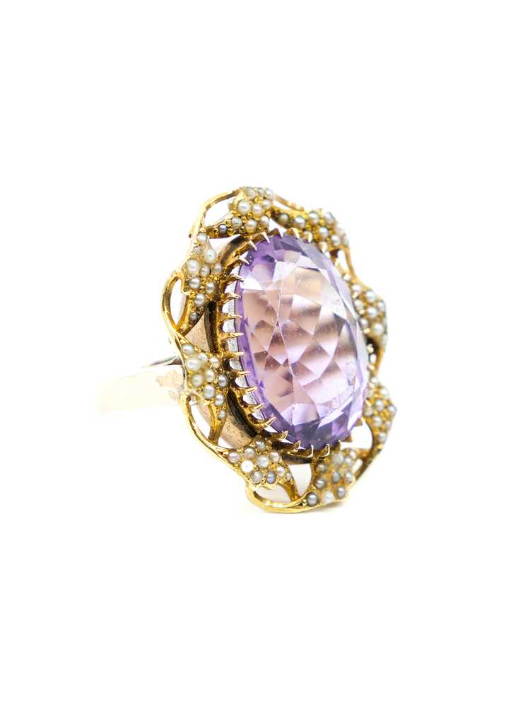14K Vintage Amethyst and Pearl Accented Cocktail … - image 2