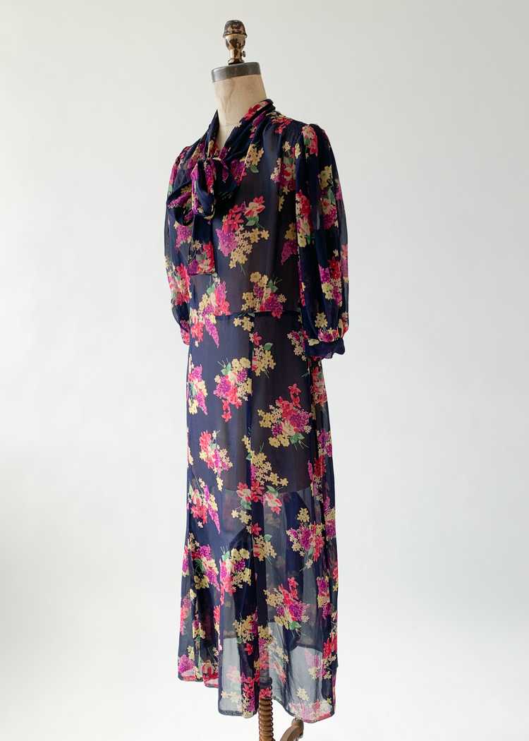 Vintage 1930s Floral Silk Chiffon Dress - image 5