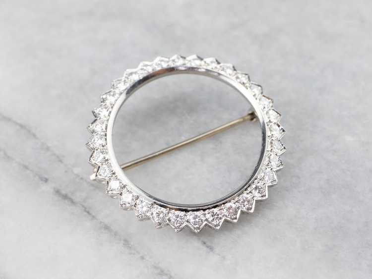 White Gold Vintage Diamond Circle Pin - image 2