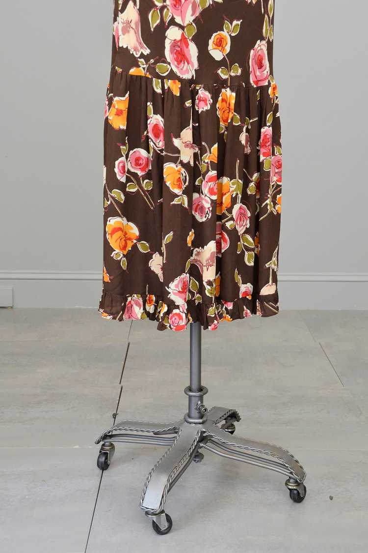 1970s or 90s doing 30s Brown Floral Print Bias St… - image 9