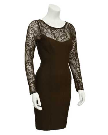 Herve Leger Brown Long Sleeve Lace cocktail