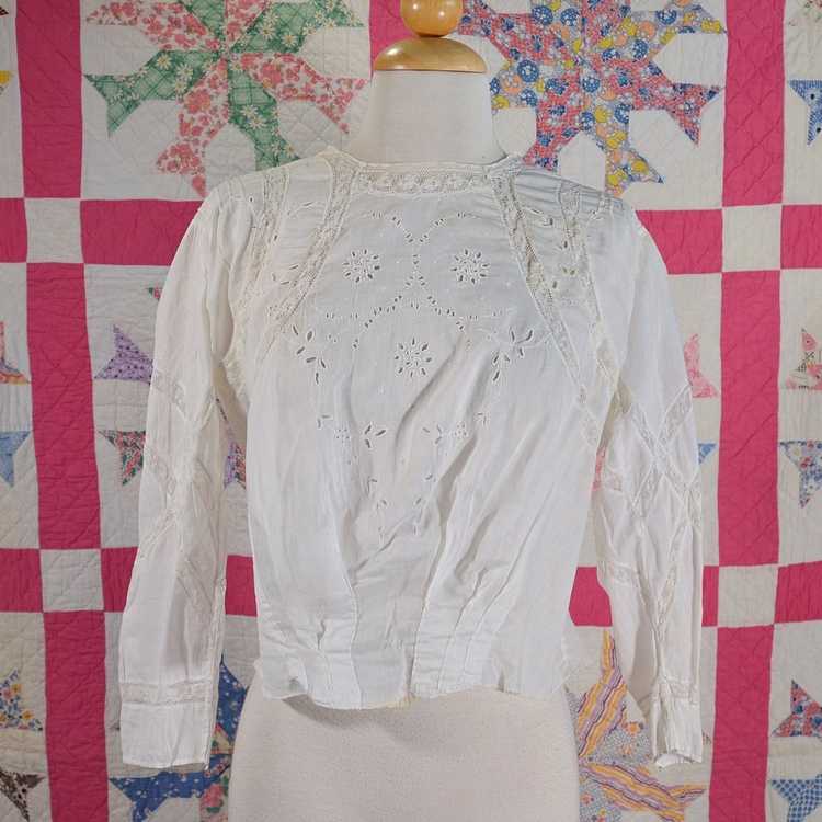 Antique Edwardian/Victorian White Cotton & Lace B… - image 2