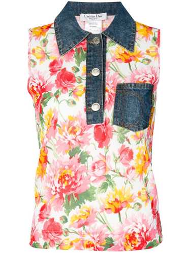 Christian Dior pre-owned denim collar floral vest