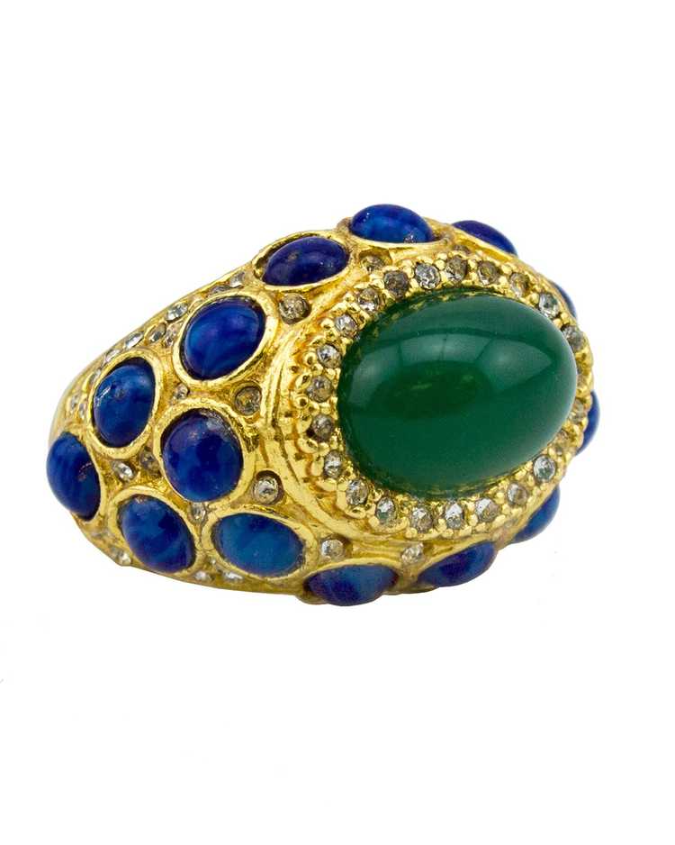 Kenneth Jay Lane Cocktail Ring with Green and Blu… - image 2