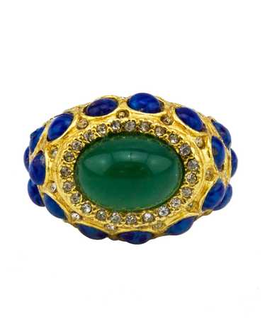 Kenneth Jay Lane Cocktail Ring with Green and Blu… - image 1