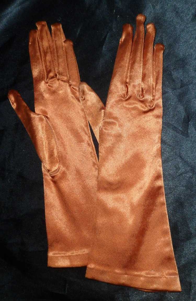 Vintage Deep Copper Satin Petite Gloves - image 1