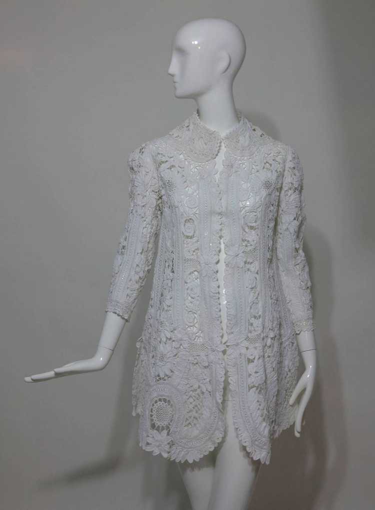 Battenburg white tape lace coat handmade Victorian - image 2