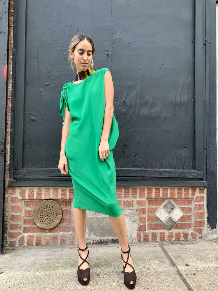 1990s-2000s Emerald Green Silk Sheath Dress - image 2