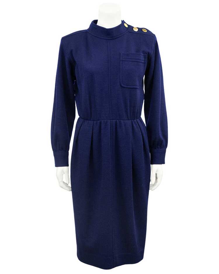 Yves Saint Laurent Navy Wool Day Dress - image 3