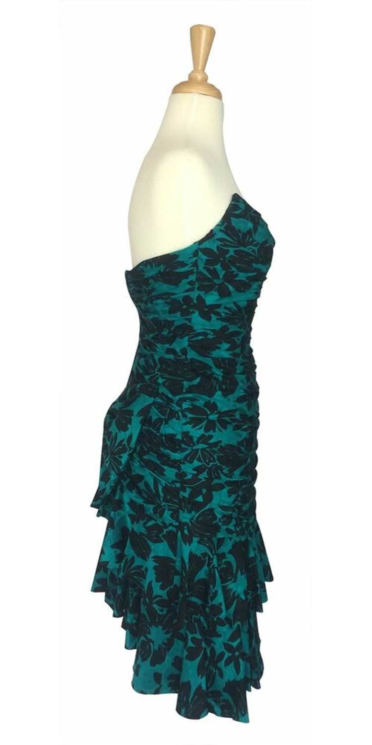 A.J. Bari Ruched Strapless Tiered Green and Black… - image 4