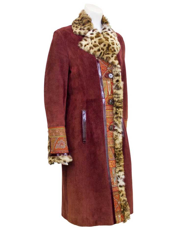 Etro Burgundy Suede & Paisley Coat With Stencille… - image 1