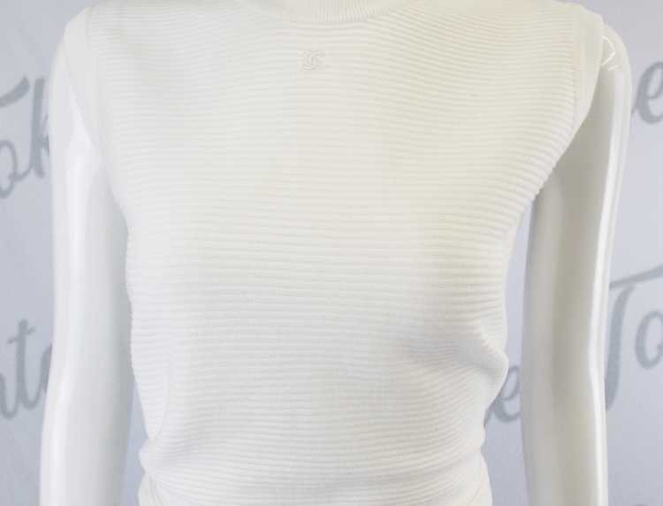 White Chanel Ribbed Knit Top Sleeveless CC Logo - Gem