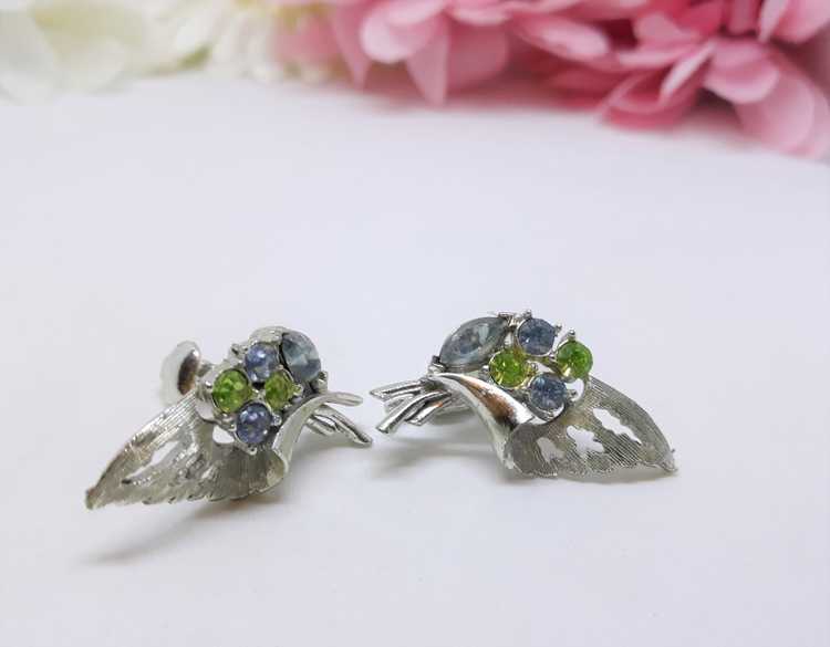 Coro Silver Blue and Green Clip-on Earrings - 196… - image 8
