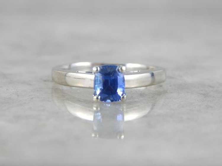 Contemporary Sapphire and White Gold Engagement R… - image 1