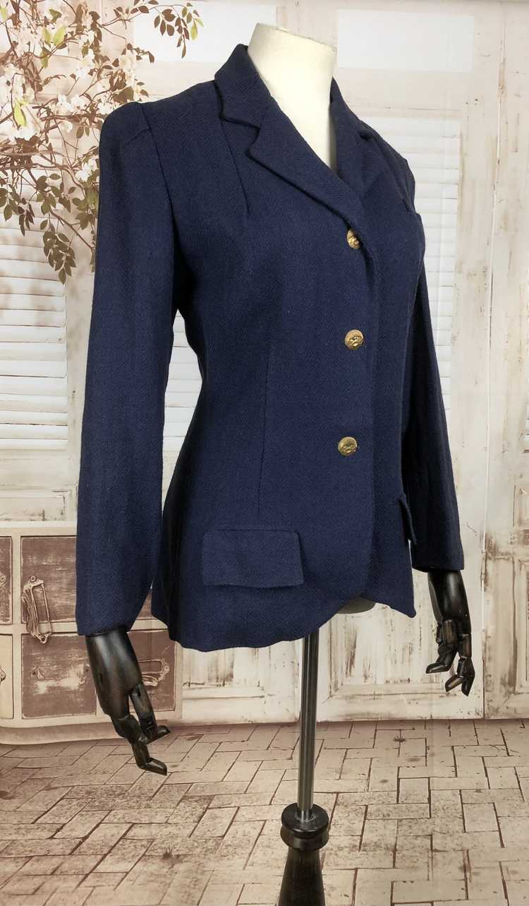 Original 1930s 30s Vintage Navy Blue Wool Jacket … - image 3