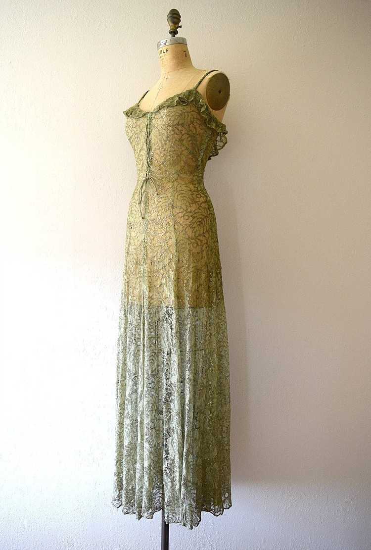 1930s green lace and gold lame gown . vintage 30s… - image 2