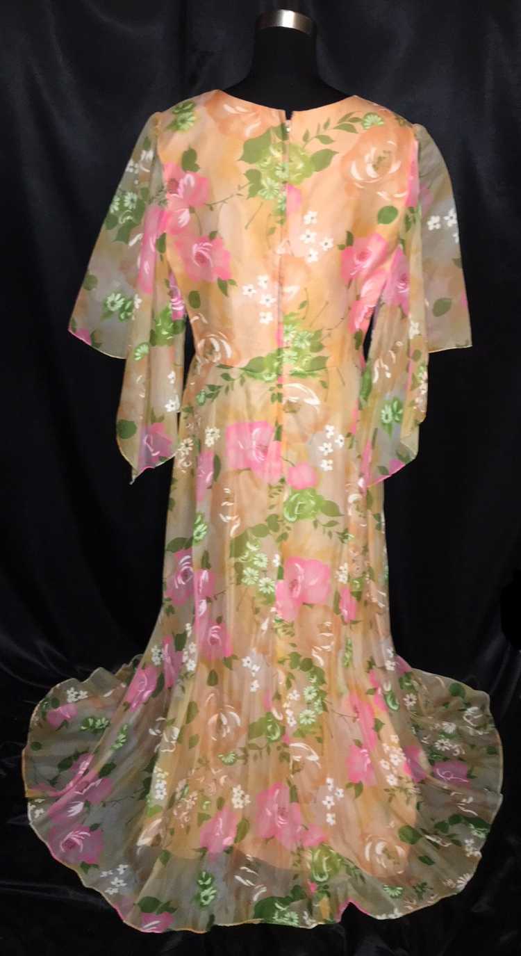 Vintage Sheer Overlay FLORAL Hostess Gown / Dress… - image 2