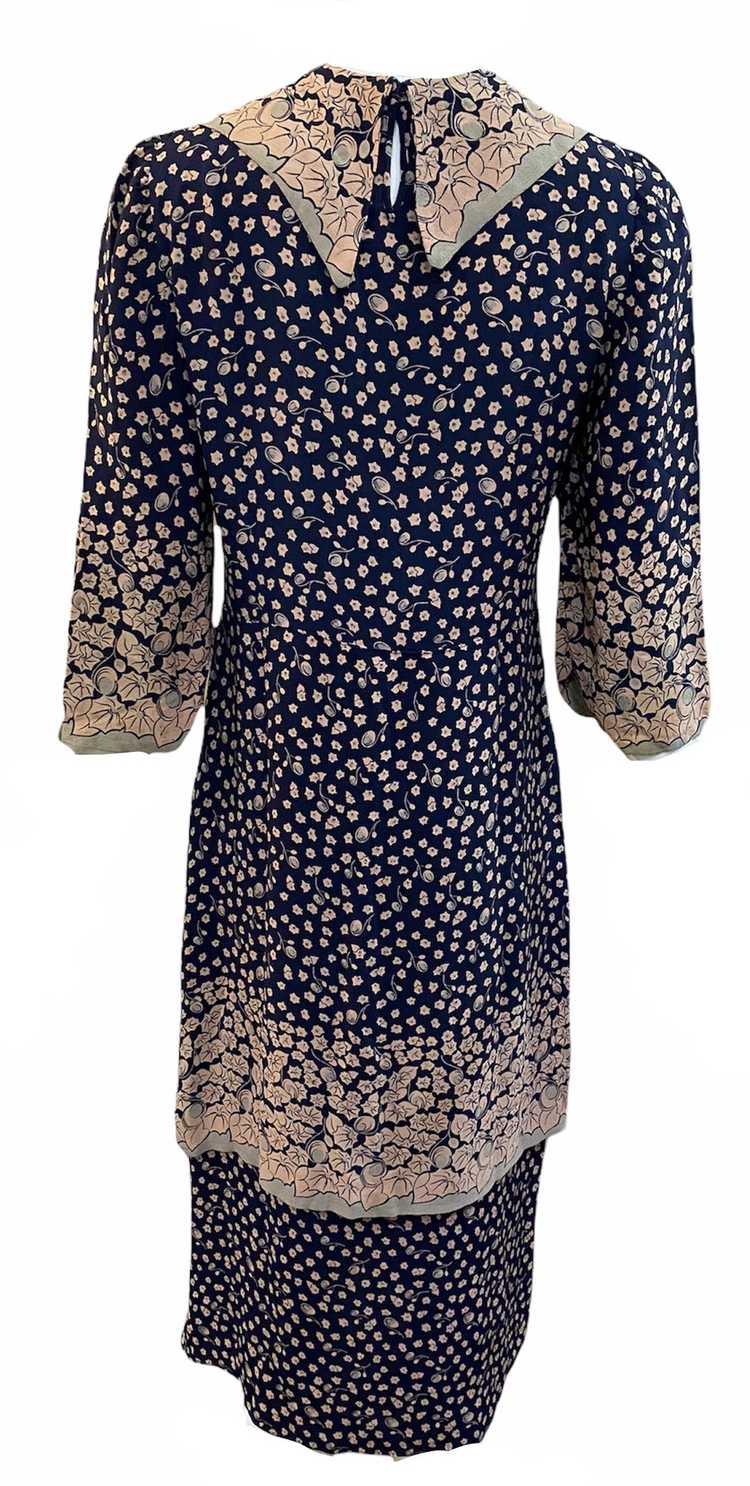 30s Blue Ditzy Floral Crepe Day Dress - image 2