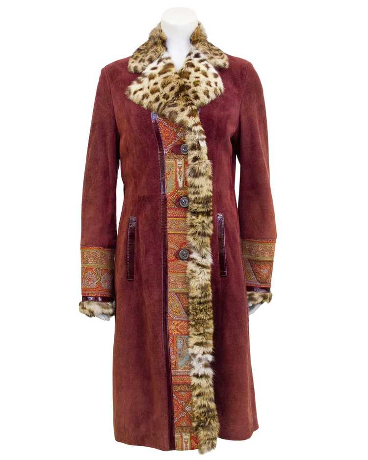 Etro Burgundy Suede & Paisley Coat With Stencille… - image 3