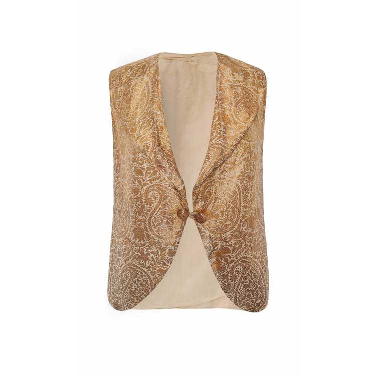1930s Antique Silk Indian Waistcoat With Gold Bro… - image 1