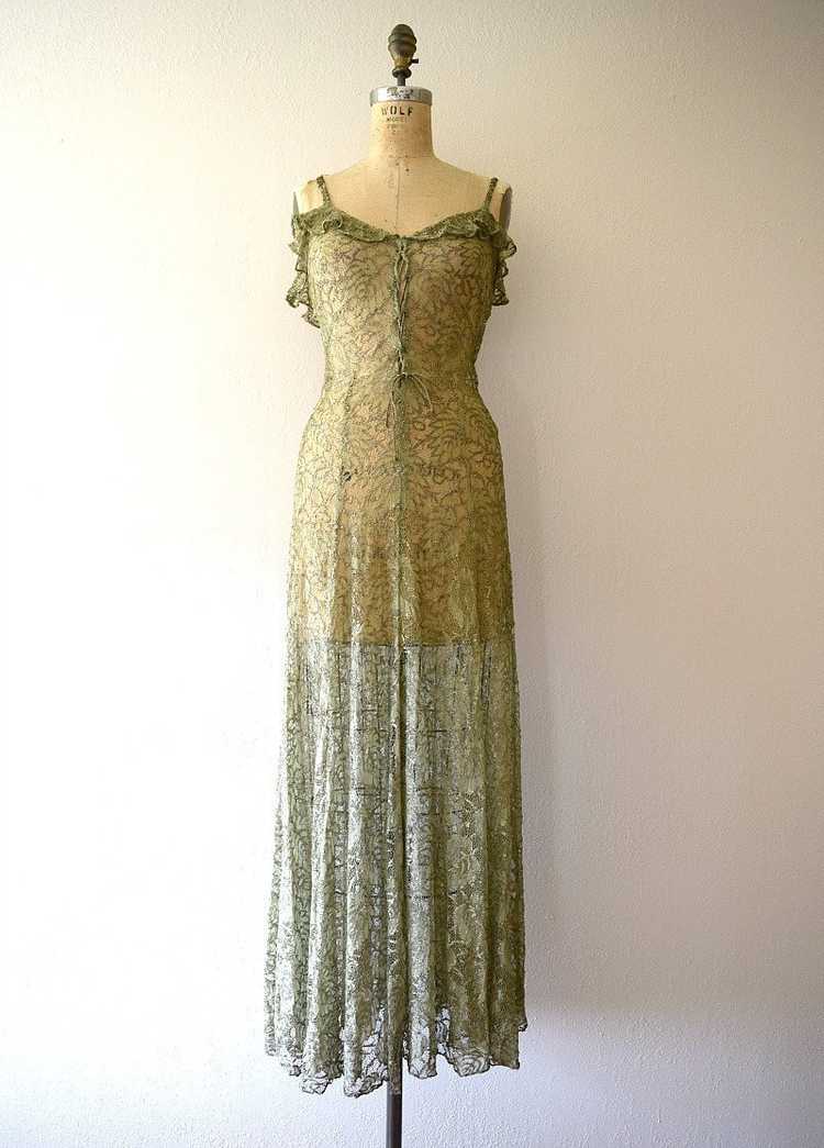1930s green lace and gold lame gown . vintage 30s… - image 4