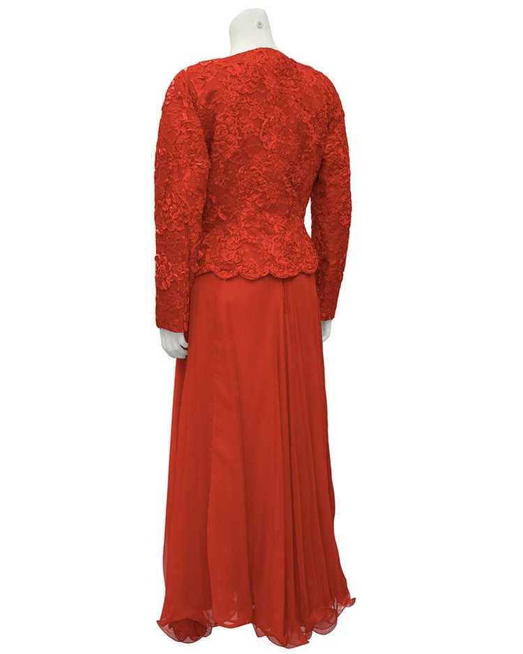 Scaasi Red Lace and Satin Gown With Jacket - image 5