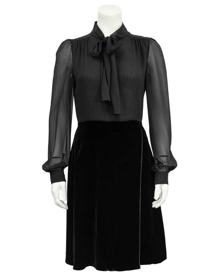 Valentino Black Chiffon and Velvet Dress Shirt Dr… - image 3