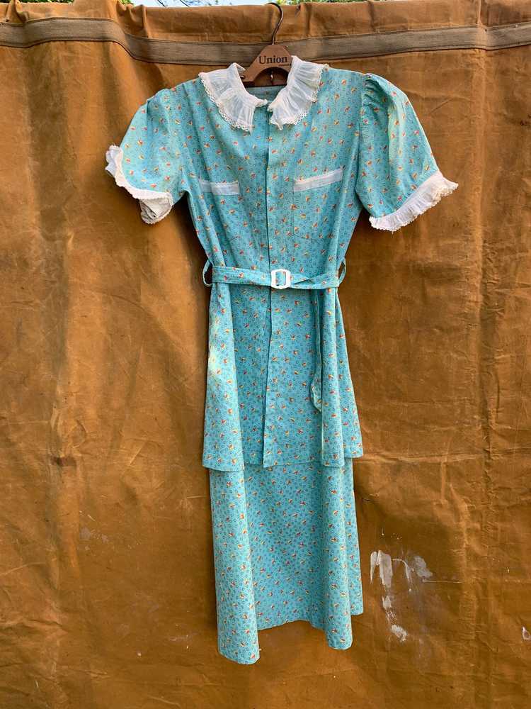 Vintage 1920's - 1930's Blue Floral Cotton Dress … - image 1