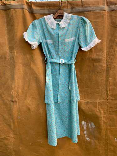 Vintage 1920's - 1930's Blue Floral Cotton Dress w