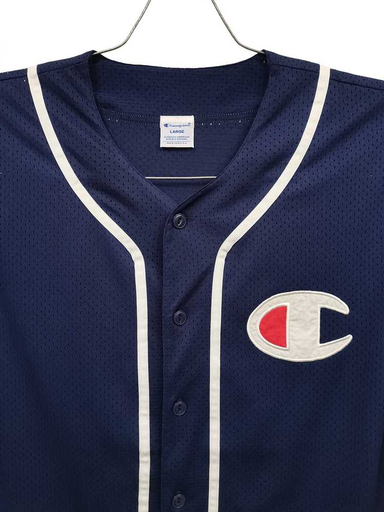 Vtg Champion Baseball Jersey Blank Blue White Medium Button