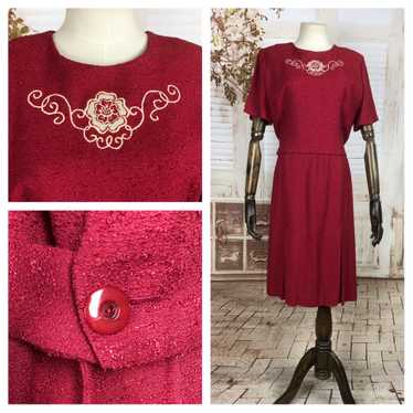 Original Early 1950s 50s Volup Vintage Red Knit D… - image 1