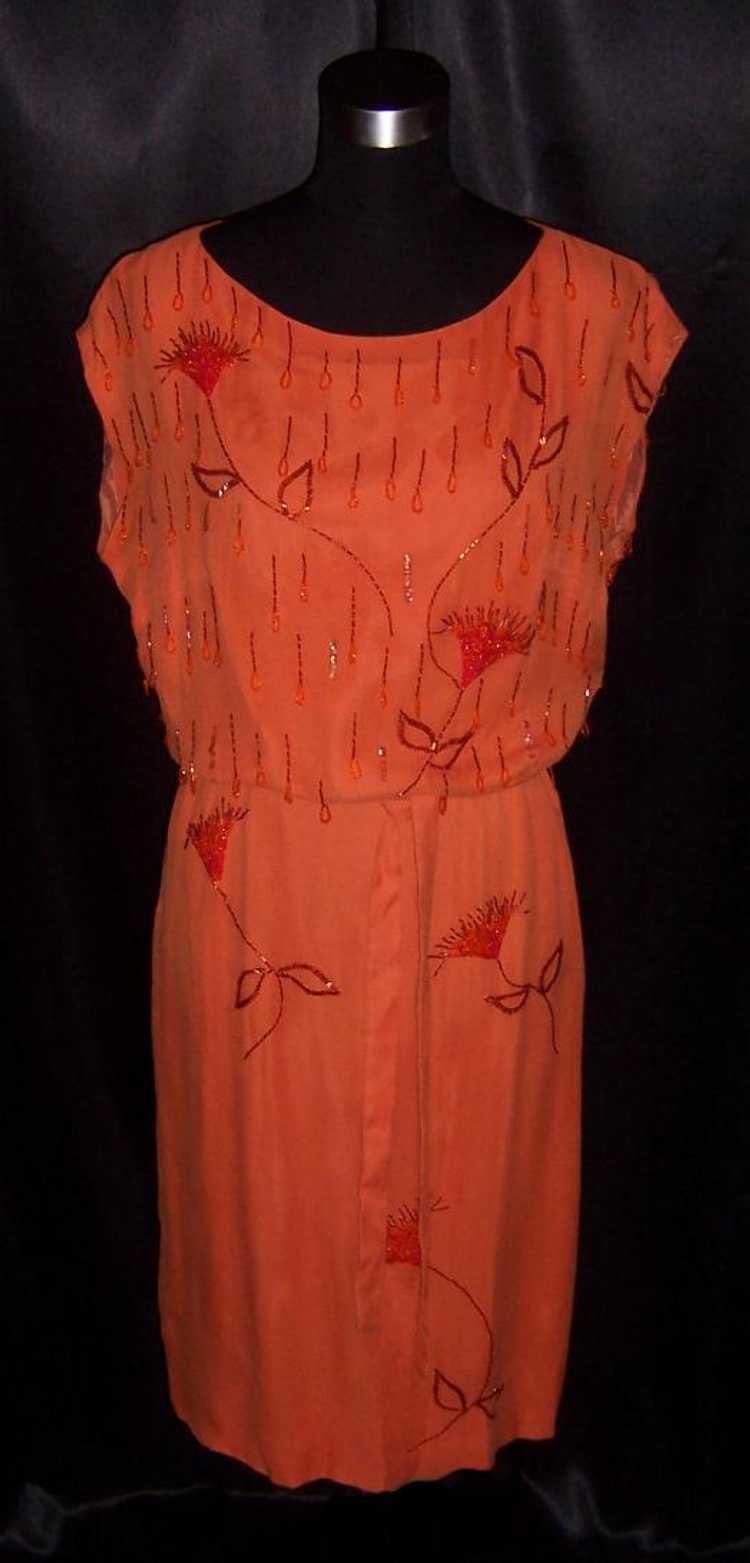 Vintage Elaborate Beaded 1940's Silk Dress 38-40"… - image 1