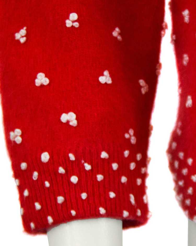 Red Knit Cardigan with French Knot Details - image 5