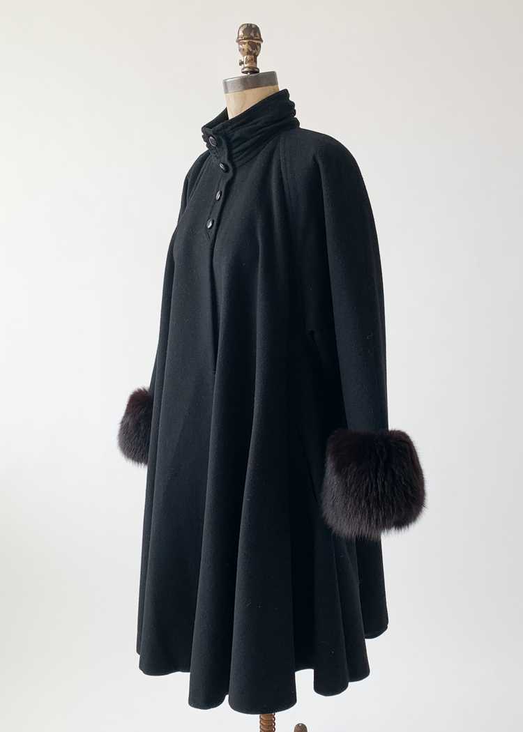 Vintage 1980s Black Swing Coat with Mink Trim - image 2