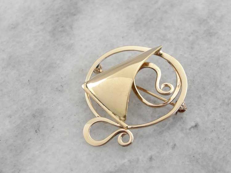 Modernist Style, Abstract Swirling Gold Brooch - image 1