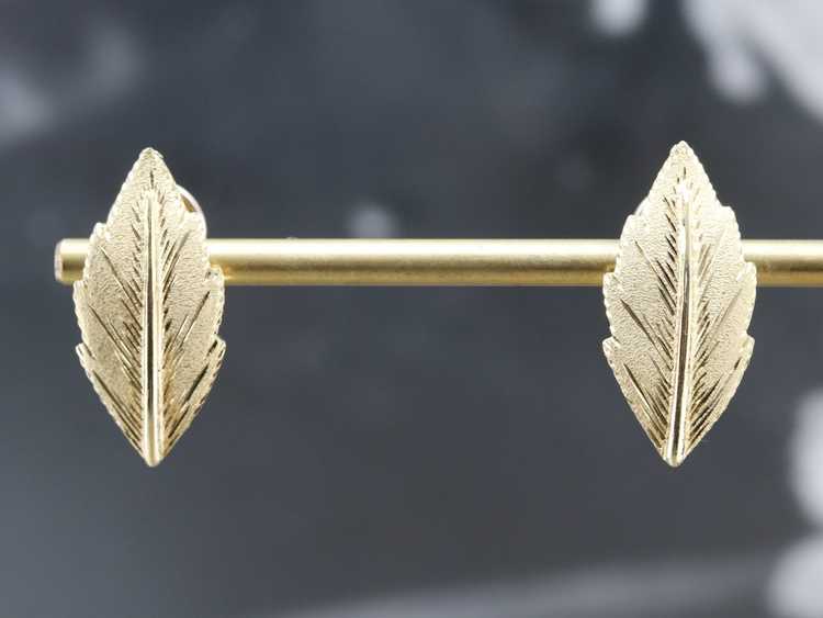 Vintage Gold Leaf Stud Earrings - image 7