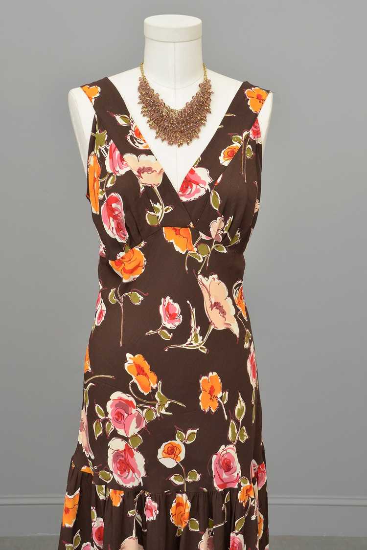 1970s or 90s doing 30s Brown Floral Print Bias St… - image 7