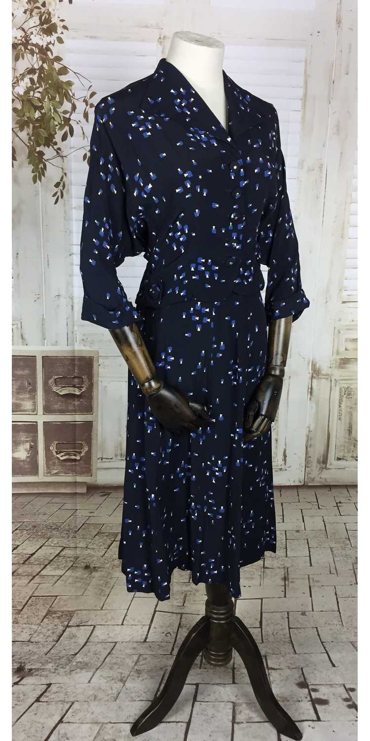 Original 1940s 40s Vintage Navy Blue Rayon Summer… - image 6