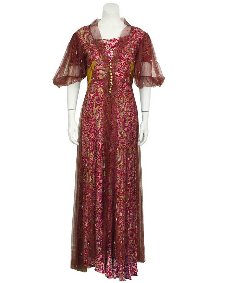 Pink Paisley Gown with Maroon Net Overcoat - image 4