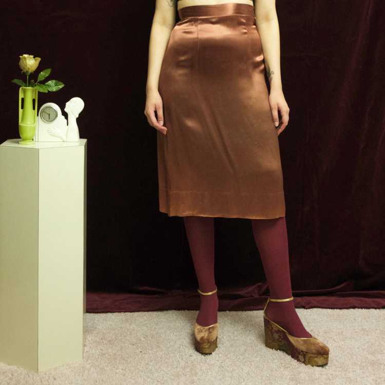 1940s copper liquid satin skirt - image 2