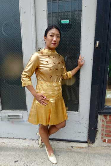 1960's Gold Leather Beaded Dress