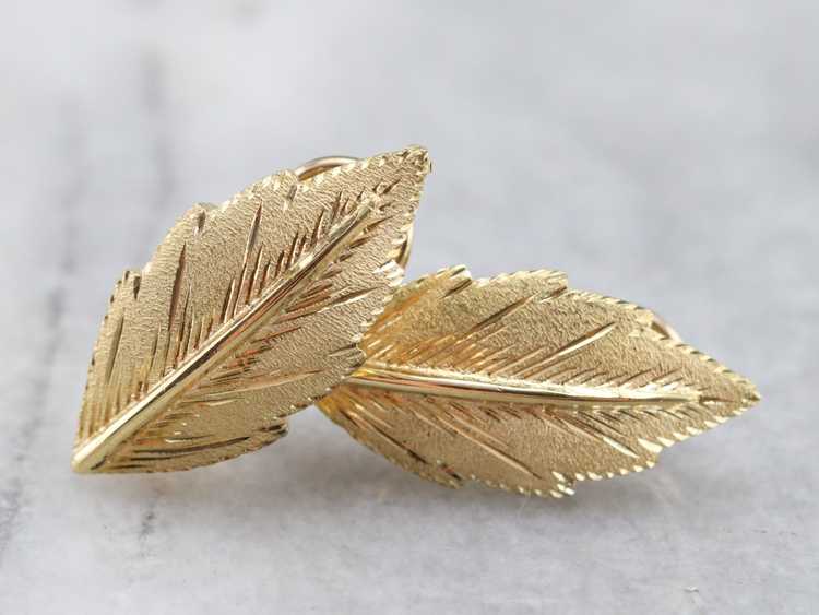 Vintage Gold Leaf Stud Earrings - image 1