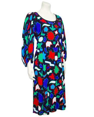 Yves Saint Laurent Blue Geometric Print Dress