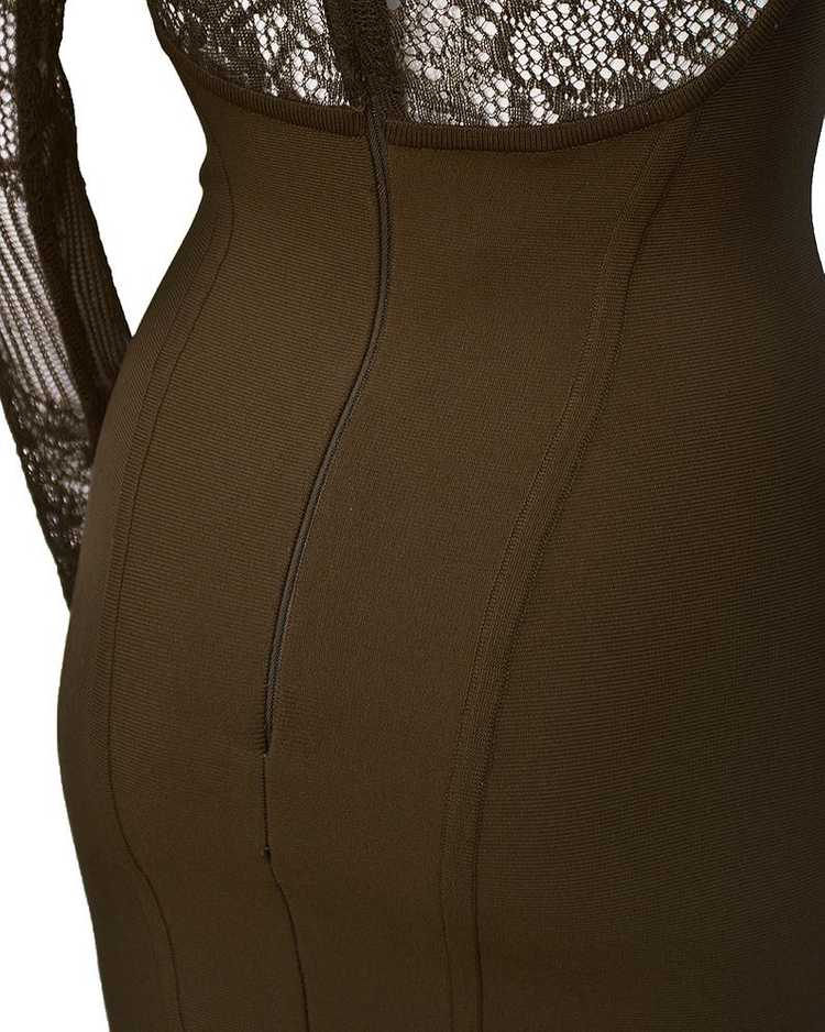 Herve Leger Brown Long Sleeve Lace cocktail - image 5