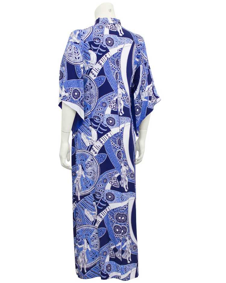 Blue Hawaiian Print Rayon Hostess Gown - image 2