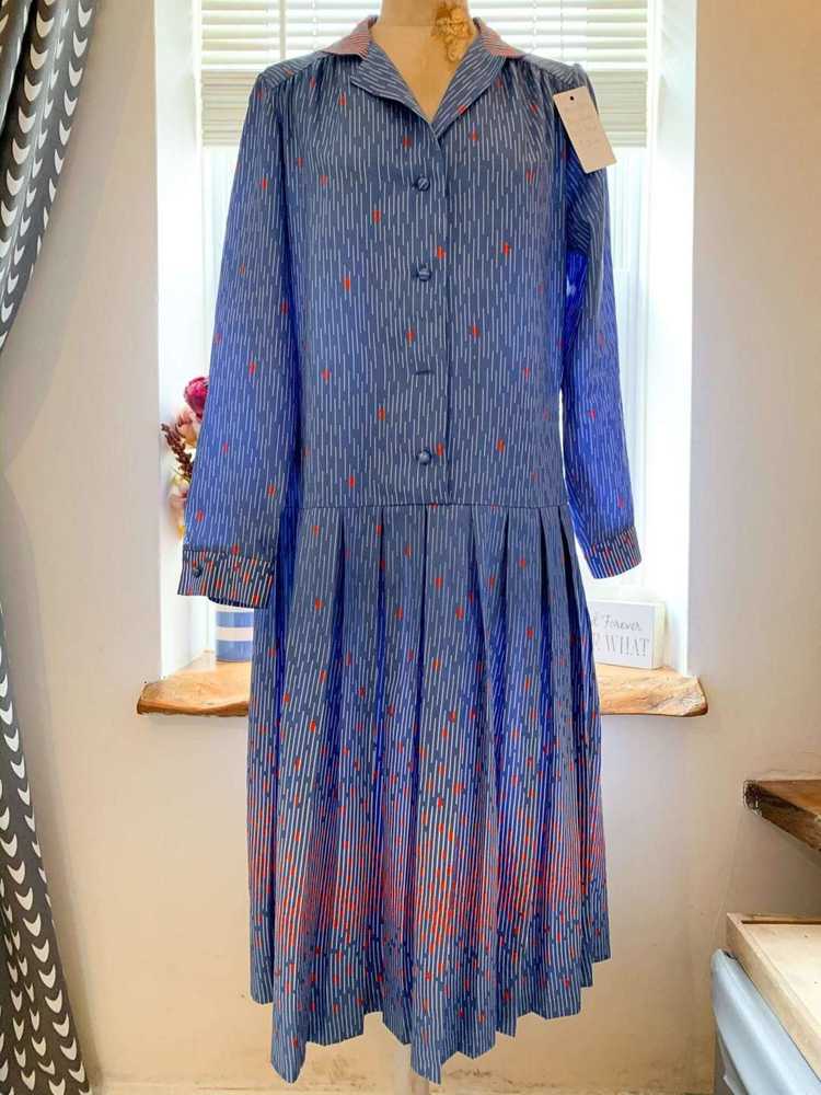 80s dress blue Vintage - Day Dress blue spot patt… - image 4